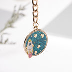 5 PCS Drip Oil Round Keychain Key Ring Bag Pendant, Planet Rocket, Cosmic Planet, Astronauts, Snow Mountain, Blue Planet, Astronauts Alloy, Unicorn