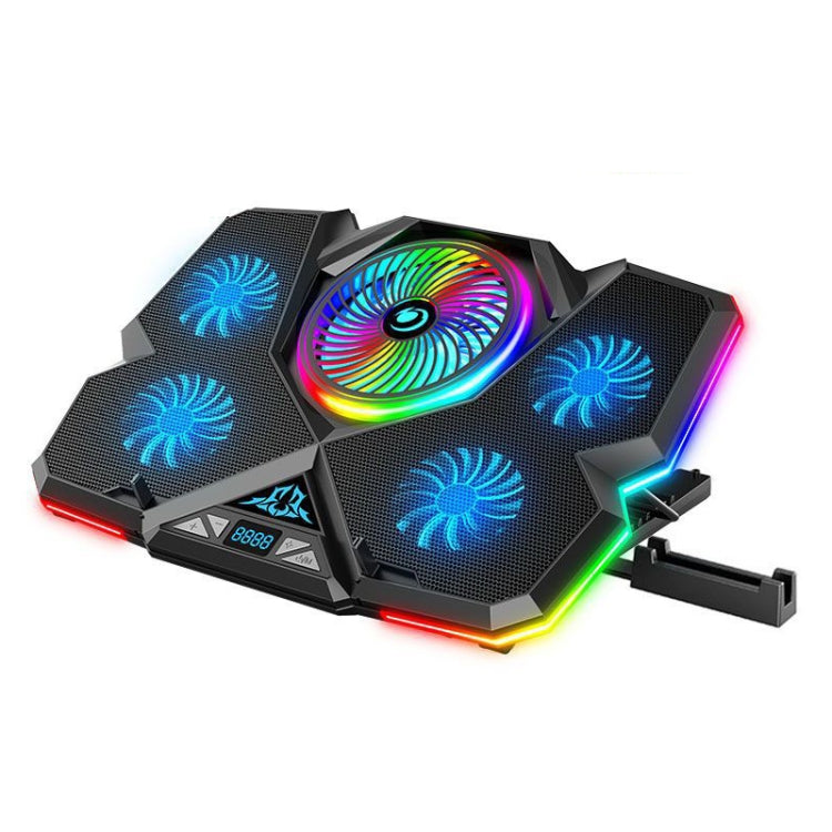 CoolCold  Five Fans 2 USB Ports Laptop Cooler Gaming Notebook Cool Stand,Version:, Touch Symphony Blue, Touch Symphony Red, Dial Adjust Basic Blue