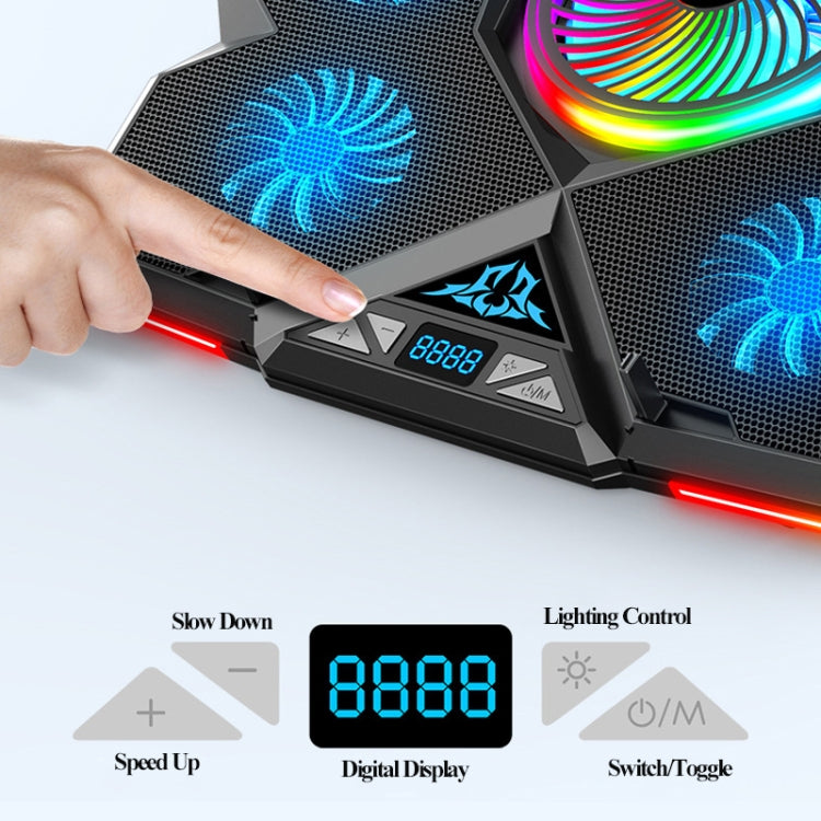 CoolCold  Five Fans 2 USB Ports Laptop Cooler Gaming Notebook Cool Stand,Version:, Touch Symphony Blue, Touch Symphony Red, Dial Adjust Basic Blue