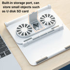 D33  2 Fan Laptop Cooling Bracket Folding Portable Liftable Tablet Bracket, White, Black