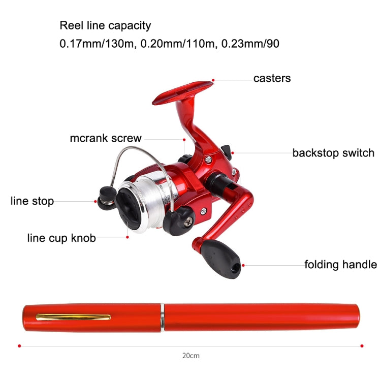 LEO Pen Type Fishing Rod & Spinning Wheel Fishing Reel Portable Pocket Fishing Gear, H8022B Black, H8022BL Blue, H8022G Gold, H8022PU Purple, H8022R Red, H8022 Silver