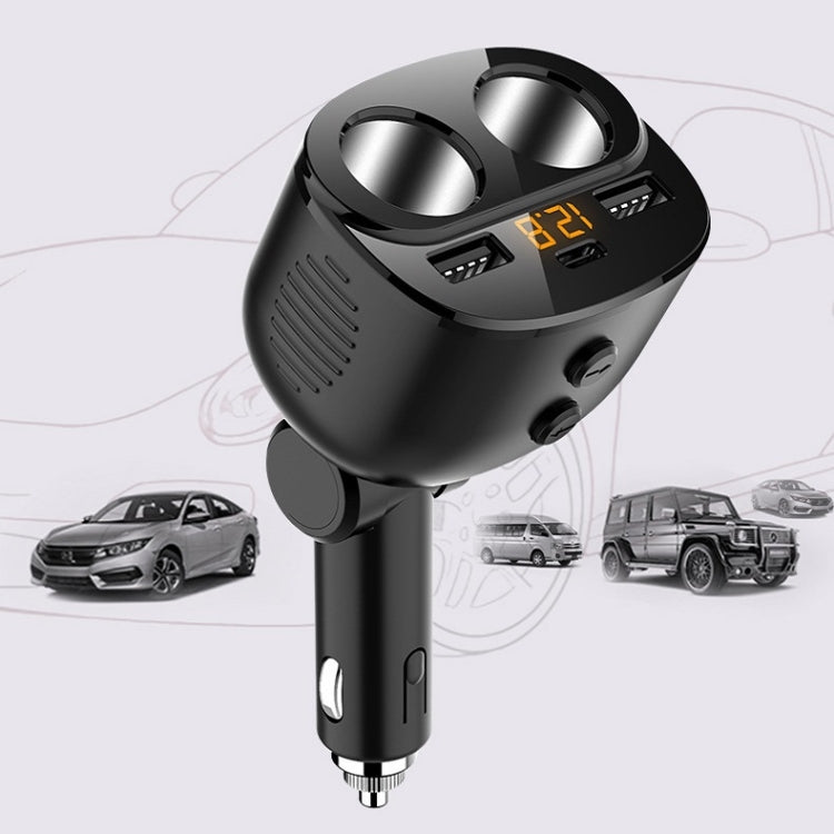 Car Charger With Switch Double Cigarette Hole Car Socket, C06