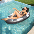 Inflatable Black Whale With Net Hammock Swimming Deck Chair With Backrest Floating Bed, Swimming Deck Chair