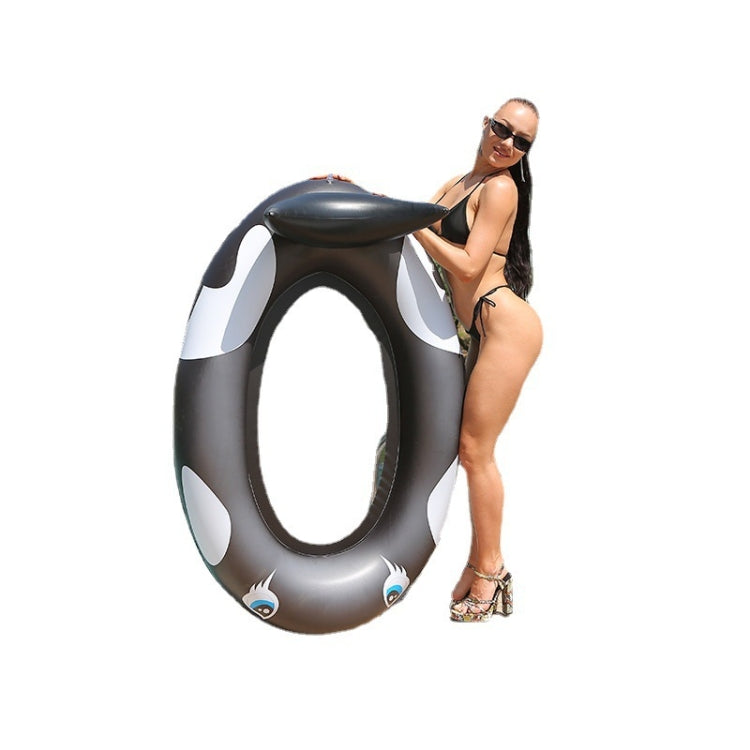 Inflatable Black Whale With Net Hammock Swimming Deck Chair With Backrest Floating Bed, Swimming Deck Chair