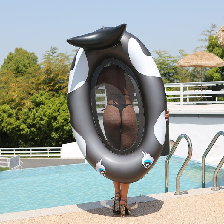 Inflatable Black Whale With Net Hammock Swimming Deck Chair With Backrest Floating Bed, Swimming Deck Chair