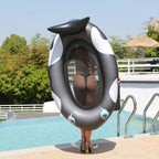 Inflatable Black Whale With Net Hammock Swimming Deck Chair With Backrest Floating Bed, Swimming Deck Chair