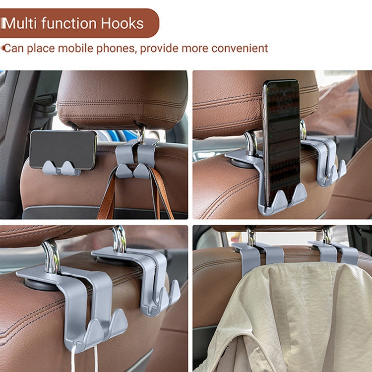 10PCS A-3 Car Hidden Seat Back Hook Multifunctional Rear Phone Holder Hook, Gray With Storage Box