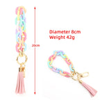 Keychain Ladies Acrylic Bracelet Jewelry, Brown, Black, Yellow, Colorful, Pink, Green