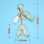 2 PCS Gold Foil English Letter Tassel Keychain Bag Decoration Pendant, A, B, C, D, E, F, G, H, I, J, K, L, M, N, O, P, Q, R, S, T, U, V, W, X, Y, Z
