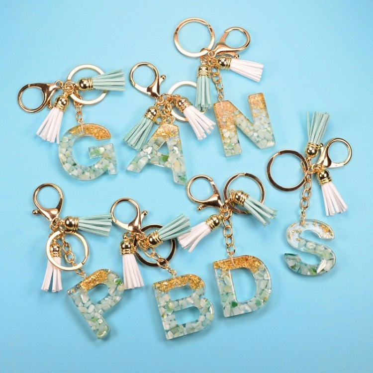 2 PCS Gold Foil English Letter Tassel Keychain Bag Decoration Pendant, A, B, C, D, E, F, G, H, I, J, K, L, M, N, O, P, Q, R, S, T, U, V, W, X, Y, Z