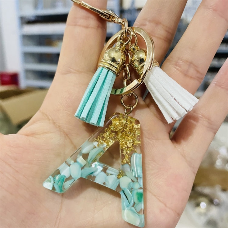 2 PCS Gold Foil English Letter Tassel Keychain Bag Decoration Pendant, A, B, C, D, E, F, G, H, I, J, K, L, M, N, O, P, Q, R, S, T, U, V, W, X, Y, Z