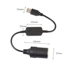 2 PCS Car USB to Cigarette Lighter Socket 5V to 12V Boost Power Adapter Cable, 35cm, 60cm, 120cm