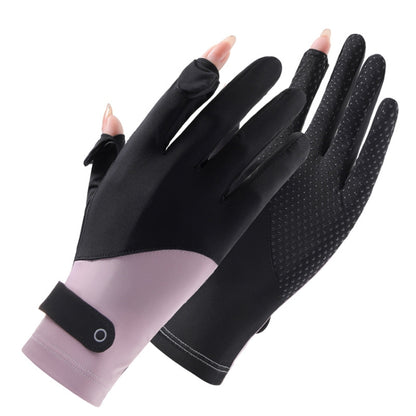 FSN02 1pair UV Resistant Ice Silk Breathable Cool Non-Slip Cycling Driving Thin Gloves, Free Code