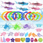 Large Torpedo Diving Swimming Pool Toys Children Summer Water Toys, 4PCS Torpedo, 5PCS Diving Stick, 3PCS Octopus, 4PCS Hard Ring, 4PCS Soft Ring, 3PCS Small Seaweed, 3PCS Big Seaweed, 8PCS Small Stones (large), 8PCS Big Stones (small), 4PCS Sea Horses...