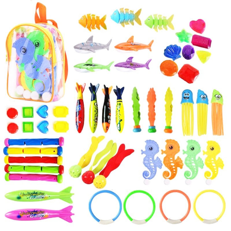 Large Torpedo Diving Swimming Pool Toys Children Summer Water Toys, 4PCS Torpedo, 5PCS Diving Stick, 3PCS Octopus, 4PCS Hard Ring, 4PCS Soft Ring, 3PCS Small Seaweed, 3PCS Big Seaweed, 8PCS Small Stones (large), 8PCS Big Stones (small), 4PCS Sea Horses...
