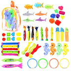 Large Torpedo Diving Swimming Pool Toys Children Summer Water Toys, 4PCS Torpedo, 5PCS Diving Stick, 3PCS Octopus, 4PCS Hard Ring, 4PCS Soft Ring, 3PCS Small Seaweed, 3PCS Big Seaweed, 8PCS Small Stones (large), 8PCS Big Stones (small), 4PCS Sea Horses...
