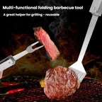 3 In 1 Stainless Steel Frying Tongs Knife Fork Foldable Portable BBQ Tool Combination