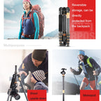 QingZhuangShiDai Q666C Portable Travel Photography Ball Head SLR Camera Carbon Fiber Tripod, Q666C(Black)