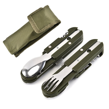 Outdoor Camping Tableware Stainless Steel Folding Knife Fork and Spoon Combination Tableware