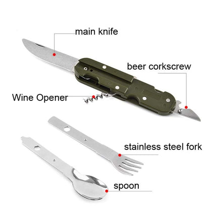 Outdoor Camping Tableware Stainless Steel Folding Knife Fork and Spoon Combination Tableware