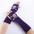 Jacquard Skull Fingerless Warm Gloves Knit Ski Gloves, Purple, Black, White, Deep Gray, Shallow Gray