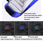 USB Electric Heating Down Cotton Sleeping Bag 3-speed Temperature Adjustment, (180+30)x75cm Blue, (180+30)x75cm Orange