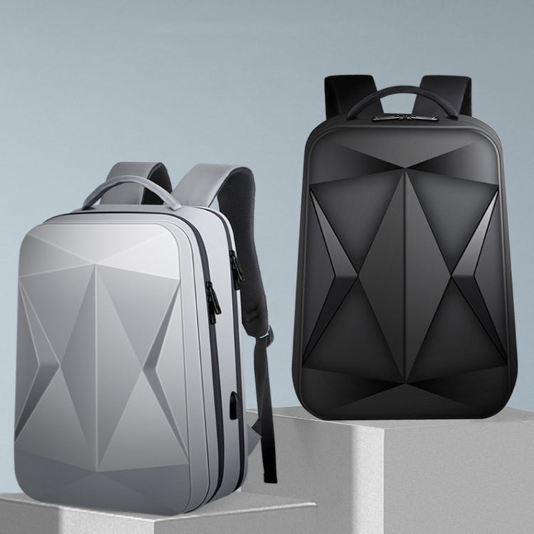 160 Large Capacity ABS Waterproof Laptop Backpack with USB Charging Port, Light Grey, Black