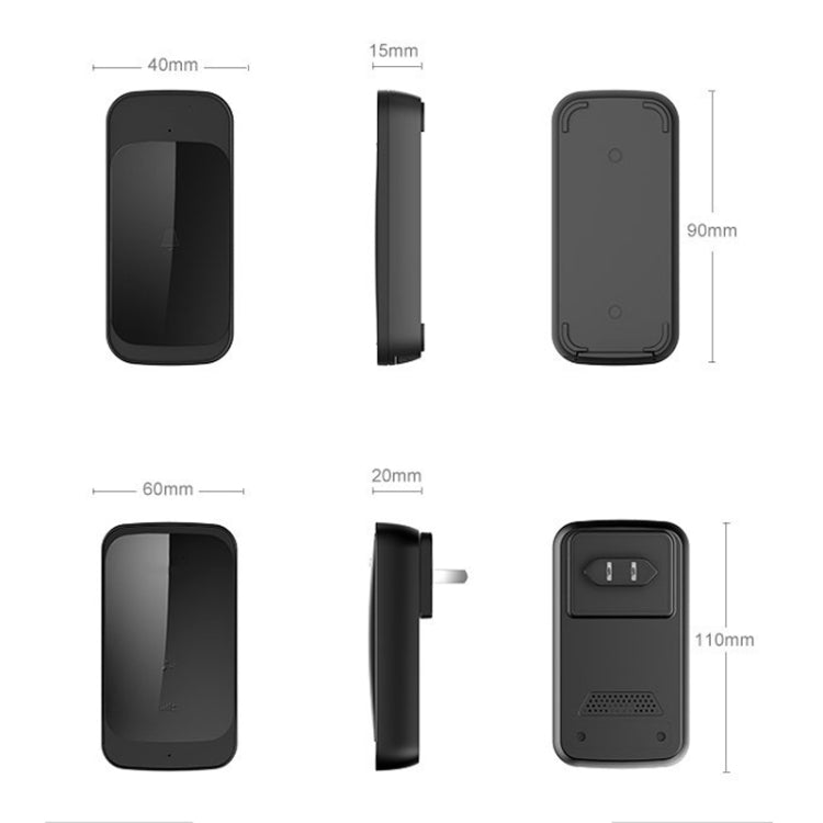 C03 1 For 1 Home Wireless Waterproof Touch Sensor Doorbell, C03 EU Plug Black, C03 US Plug Black, C03 US Plug White, C03 UK Plug Black, C03 UK Plug White, C03 EU Plug White