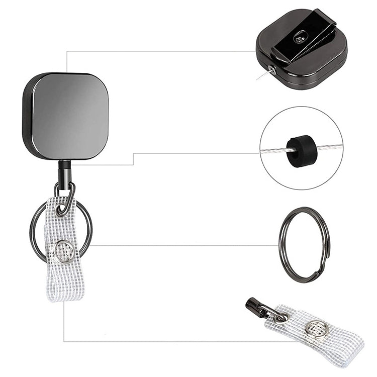 4cm Plated Metal Square Expansion Rope Key Chain, 4cm Square