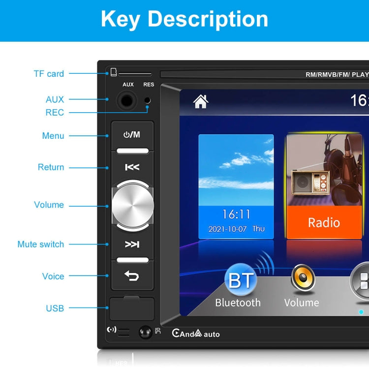 7622C 6.2 inch Dual Spindle HD Car Universal MP5 Carplay Player, Style:, Standard, Standard+4 Light Camera, Standard+8 Light Camera, Standard+12 Light Camera, Standard+AHD Camera