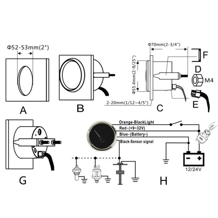 PMW2 DN52mm Car Truck RV Conversion Water Tank Water Level Table, PMW2 BN, PMW2 WS, PMW2 BS, PMW2 WG, PMW2 BG