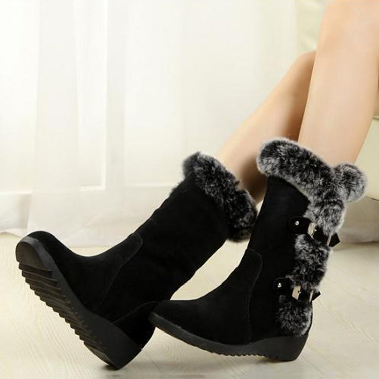 Women Mid-calf Snow Boots Thick-soled Faux Rabbit Fur Cotton Boots, 35, 36, 37, 38, 39, 40, 41, 42
