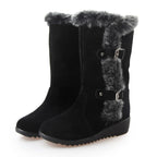 Women Mid-calf Snow Boots Thick-soled Faux Rabbit Fur Cotton Boots, 35, 36, 37, 38, 39, 40, 41, 42