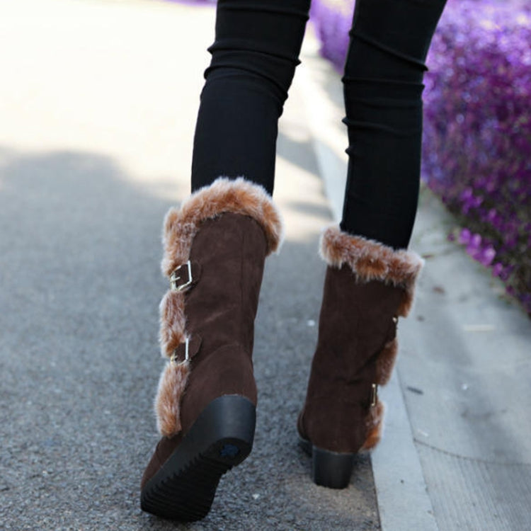 Women Mid-calf Snow Boots Thick-soled Faux Rabbit Fur Cotton Boots, 35, 36, 37, 38, 39, 40, 41, 42