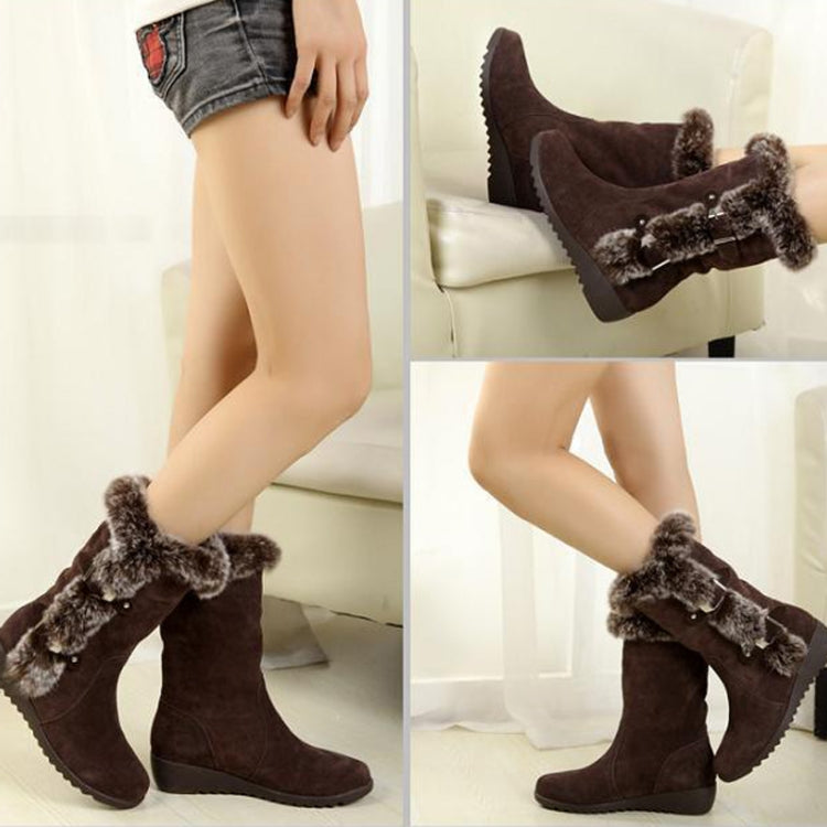Women Mid-calf Snow Boots Thick-soled Faux Rabbit Fur Cotton Boots, 35, 36, 37, 38, 39, 40, 41, 42