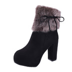 Autumn And Winter Thick High Heeled Padded Warm Suede Round Toe Boots, 32, 33, 34, 35, 36, 37, 38, 39, 40, 41, 42
