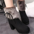 Autumn And Winter Thick High Heeled Padded Warm Suede Round Toe Boots, 32, 33, 34, 35, 36, 37, 38, 39, 40, 41, 42