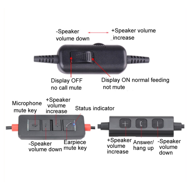 VT200 SIngles Ear Telephone Headset Operator Headset With Mic,Spec:, Type-C With Answer Key, Crystal Head 6-wire Sequence, 3.5mm Single Plug To USB