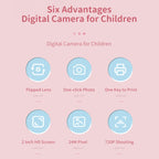 A18 HD Printable Cartoon Kids Digital Camera with Rotating Lens, Spec:, Pink, Pink+16G, Pink+32G, Blue, Blue+16G, Blue+32G