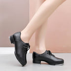 Beginners Straight Bottom Tap Shoes Black Imitation Leather Soft Bottom Shoes, 34, 35, 36, 37, 38, 39, 40, 41, 42, 43