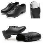 Beginners Straight Bottom Tap Shoes Black Imitation Leather Soft Bottom Shoes, 34, 35, 36, 37, 38, 39, 40, 41, 42, 43