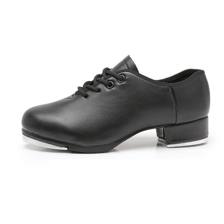 Beginners Straight Bottom Tap Shoes Black Imitation Leather Soft Bottom Shoes, 34, 35, 36, 37, 38, 39, 40, 41, 42, 43