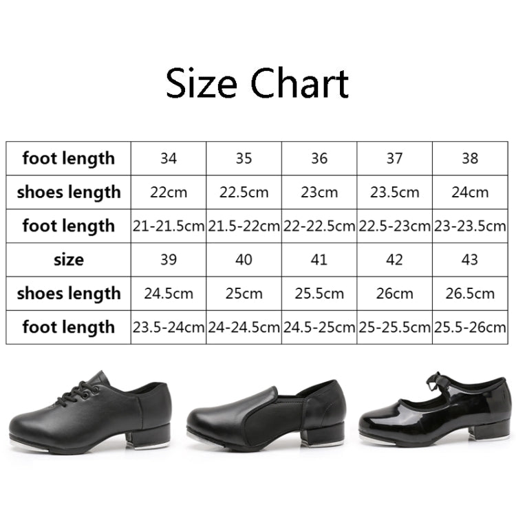 Beginners Straight Bottom Tap Shoes Black Imitation Leather Soft Bottom Shoes, 34, 35, 36, 37, 38, 39, 40, 41, 42, 43