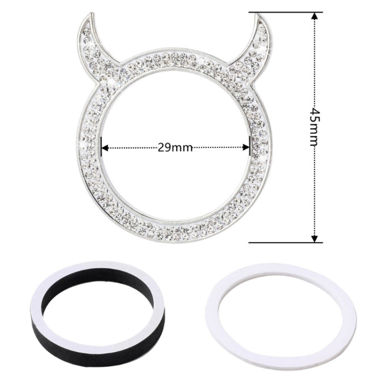 2 PCS Car Starter Button With Diamond Small Devil Decorative Ring, White, Pink, AB, Black, Red