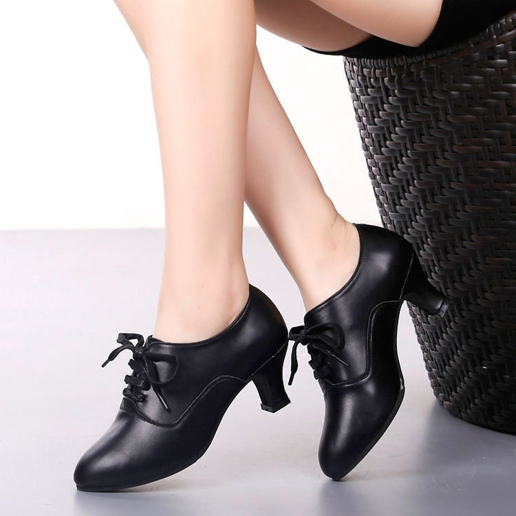 Latin Dance Shoes Women Leather Square Dance Soft Soled Medium Heels Shoes, 34, 35, 36, 37, 38, 39, 40, 41