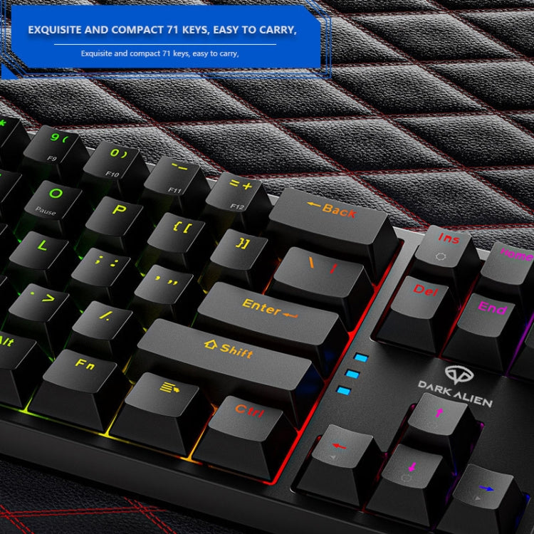 Dark Alien K710 71 Keys Glowing Game Wired Keyboard, Cable Length: 1.8m, Black Green Shaft, White Green Shaft, Pink Green Shaft, Blue Green Shaft, Black White Green shaft, White Black Green Shaft, Black White Red Shaft, White Black Red Shaft
