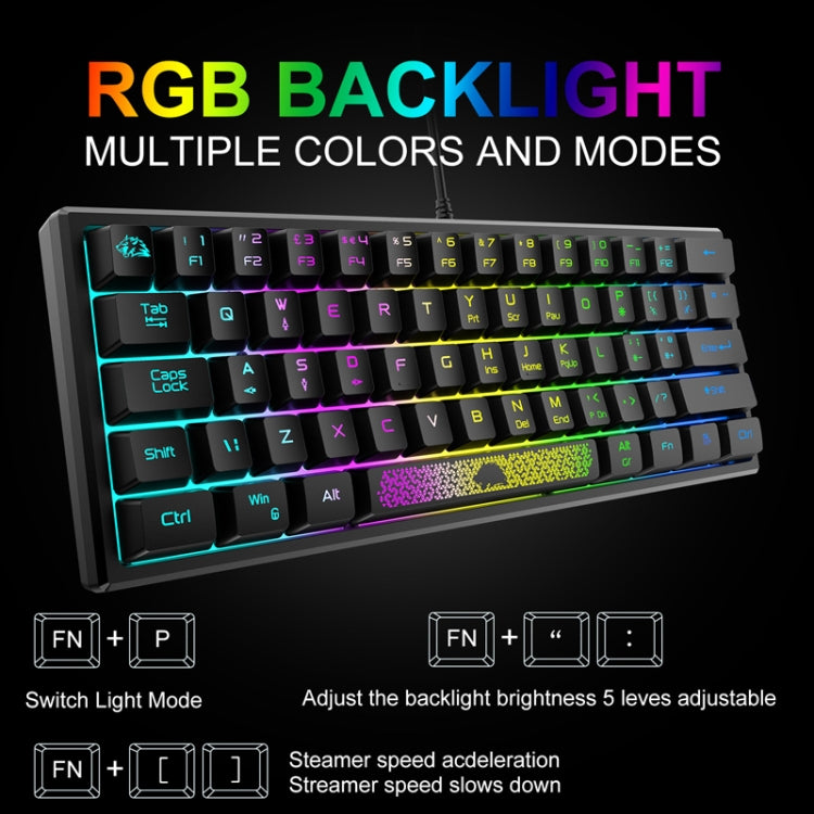 ZIYOULANG K61 62 Keys Game RGB Lighting Notebook Wired Keyboard, Cable Length: 1.5m, K61 Black White, K61 White Black, K61 Blue White, K61 White Blue