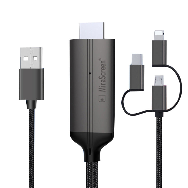 1080P HDTV Dongle Cable, Plug And Play HDMI With Screen Plug And Play, LD36 8 Pin + Micro USB + Type-C / USB-C to HDMI
