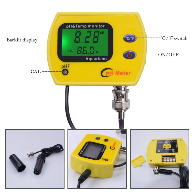 PH Tester Durable Acid Meter Swimming Pool Temperature Monitor With Backlight, Plug Type:, US Plug, EU Plug