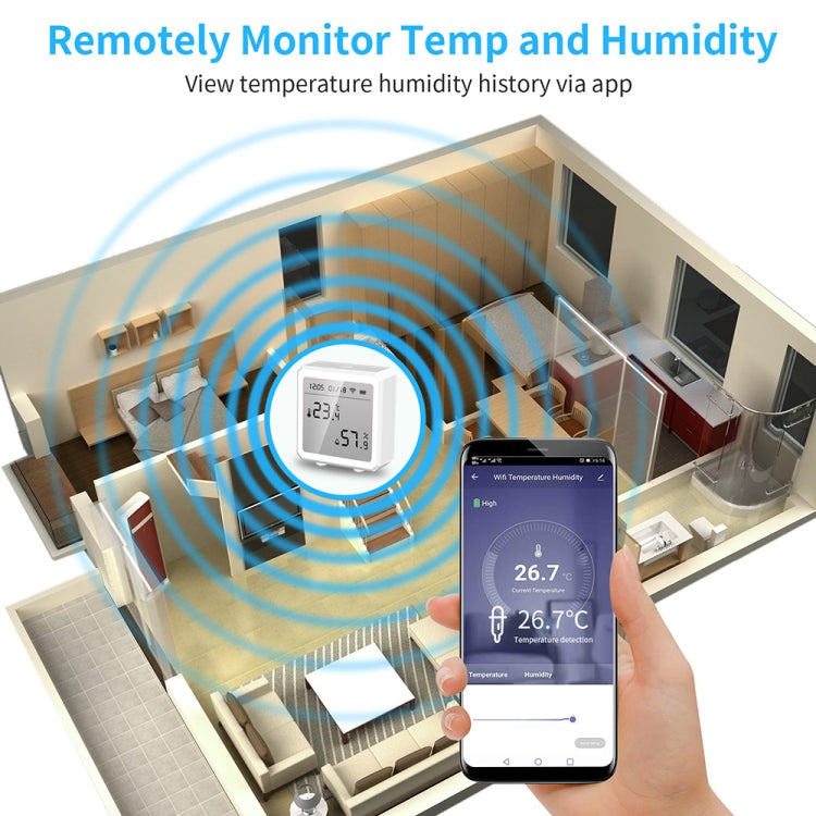 Wifi Temperature And Humidity Meter Sensor Equipment Smart Home Graffiti APP Temperature And Humidity Sensor, White, Black